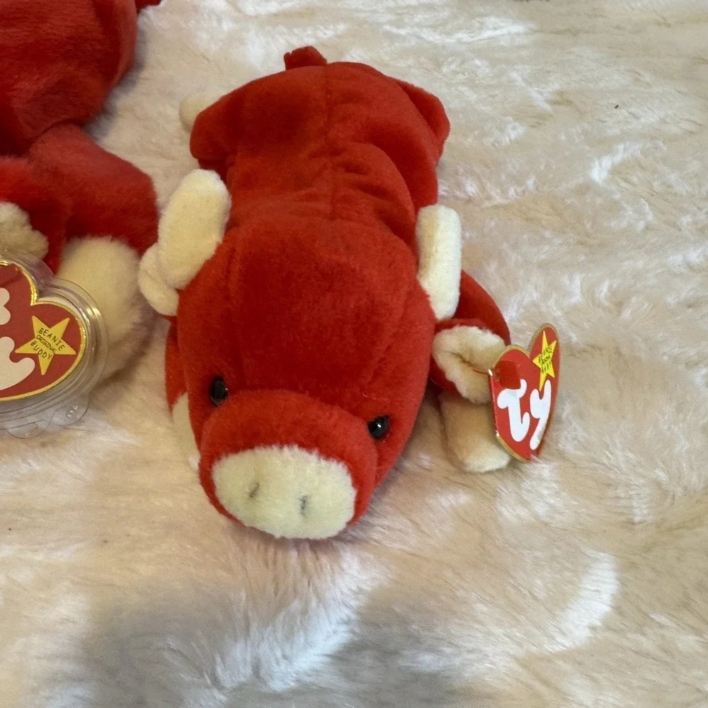 Set of 3 Ty Beanies Buddy & 2 Baby SNORT The Red Bull